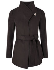 Remmie Short Belted Coat, Grey (CHARCOAL), large