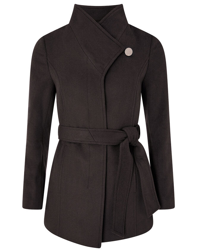 Remmie Short Belted Coat, Grey (CHARCOAL), large