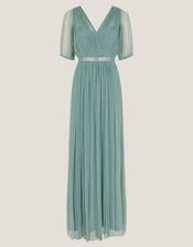 Ellie Sheer Sleeve Plunge Tulle Maxi Dress, Green (SAGE), large
