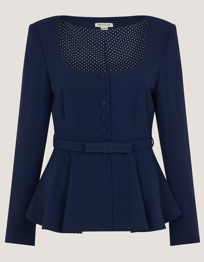Erin Belted Peplum Jacket, Blue (NAVY), large