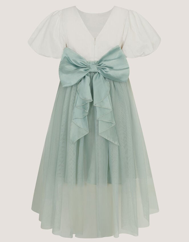 Puff Sleeve Satin Tulle Dress, Green (SAGE), large