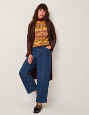 Fleur Fair Isle Button Knitted Vest, Yellow (OCHRE), large