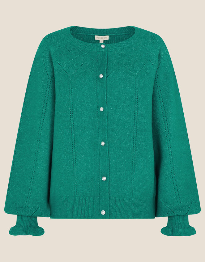 Pretty Pointelle Cardigan, Green (GREEN), large