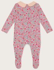 Newborn Shirred Ditsy Smocked Sleepsuit, Pink (PINK), large