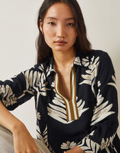 Pamela Leaf Print Top, Black (BLACK), large