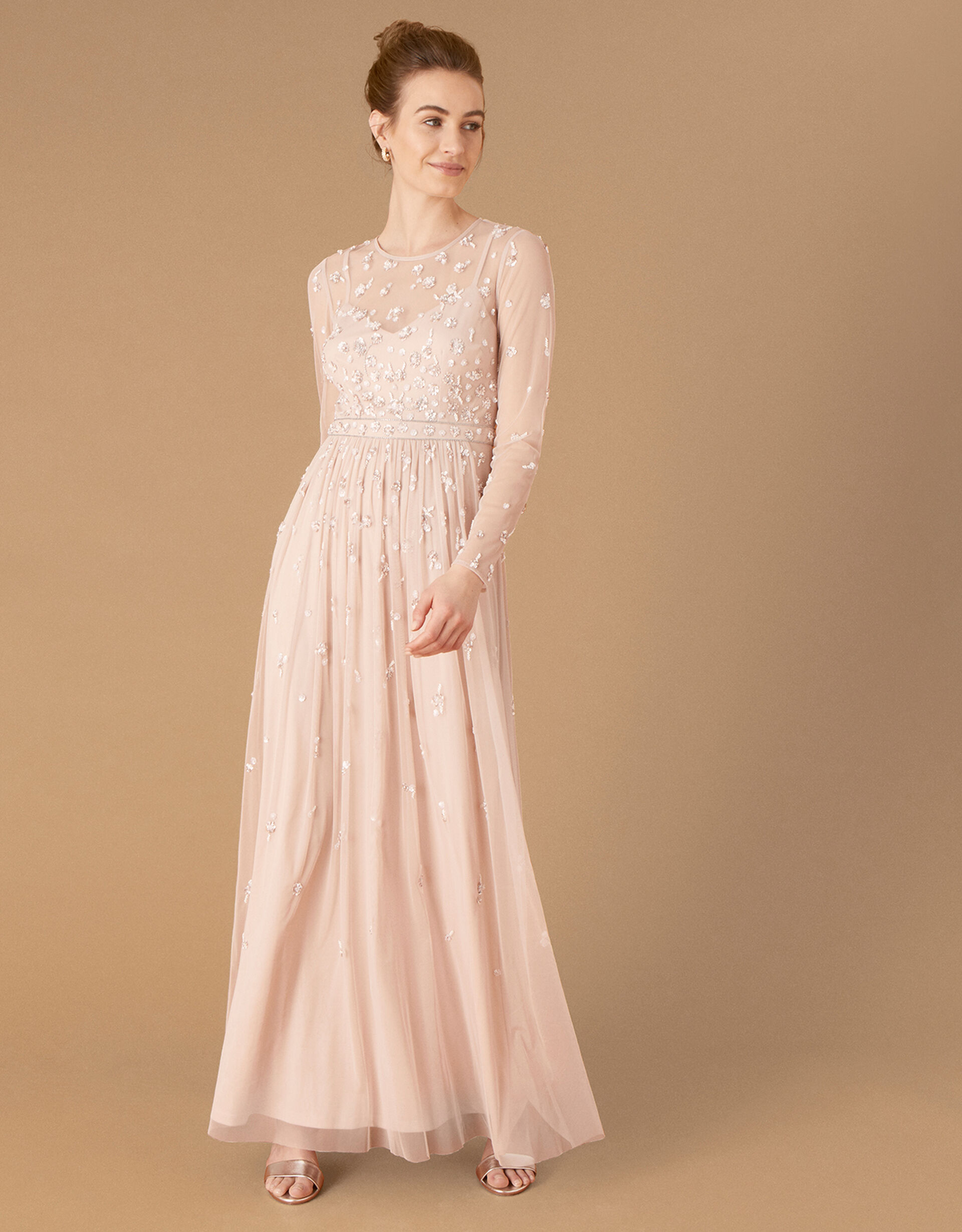 Selina Long Sleeve Sequin Floral Maxi Dress Pink Evening Dresses — free download