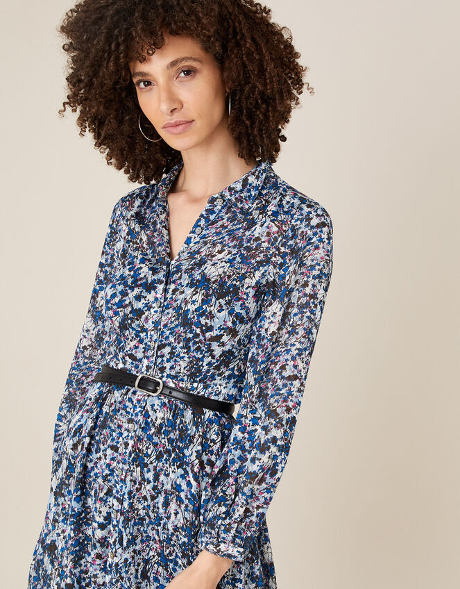 Printed Hanky Hem Shirt Dress in Sustainable Viscose , Blue (BLUE), large