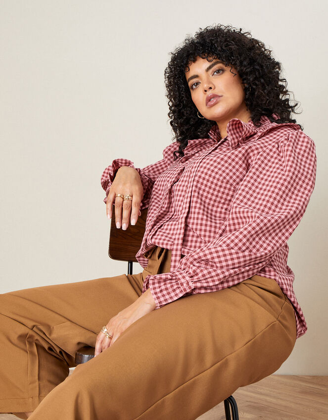 Monica Check Frill Blouse, Pink (PINK), large
