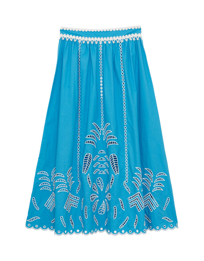 Petite Mendigote Jose Embroidered Maxi Skirt, Blue (BLUE), large