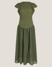 Dee Drop Waist Midi Dress, Green (KHAKI), large