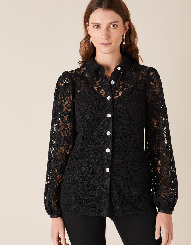 Francesca Floral Lace Shirt, Black (BLACK), large