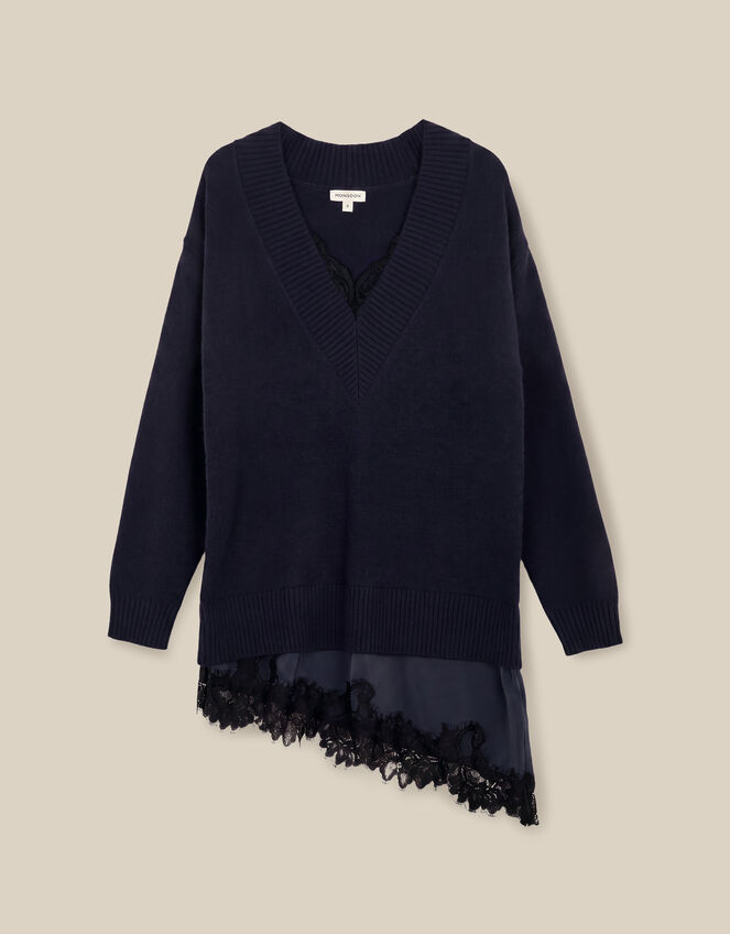 Lilah Lace Trim Jumper, Blue (NAVY), large