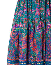 Teal Paisley Print Midi Dress, Teal (TEAL), large