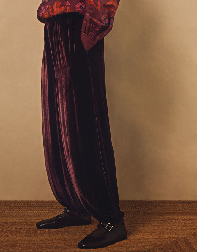 East Nyla Velvet Balloon Trousers, Red (WINE), large