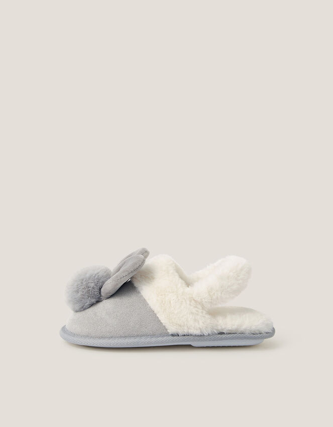 Fluffy Pom Pom Bunny Slippers, Gray (GREY), large