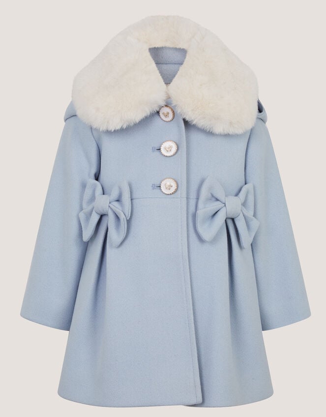 Baby Bow Faux Fur Collar Coat, Blue (BLUE), large