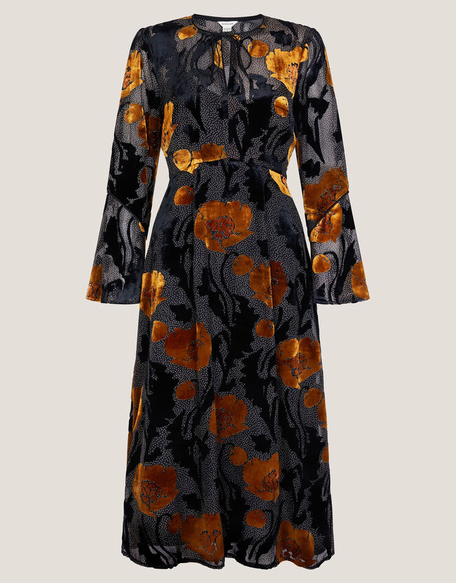 Reese Devor&eacute; Polka Dot Midi Dress, Black (BLACK), large