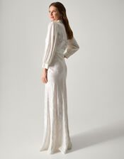 Grace Long Sleeve Satin Bridal Shirt Dress, Ivory (IVORY), large