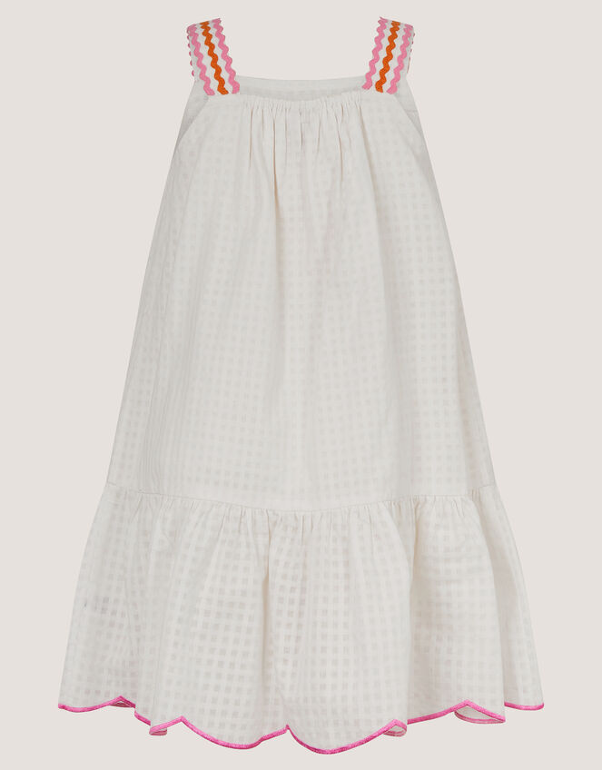 Pineapple Embroidered Scallop Trim Dress, White (WHITE), large