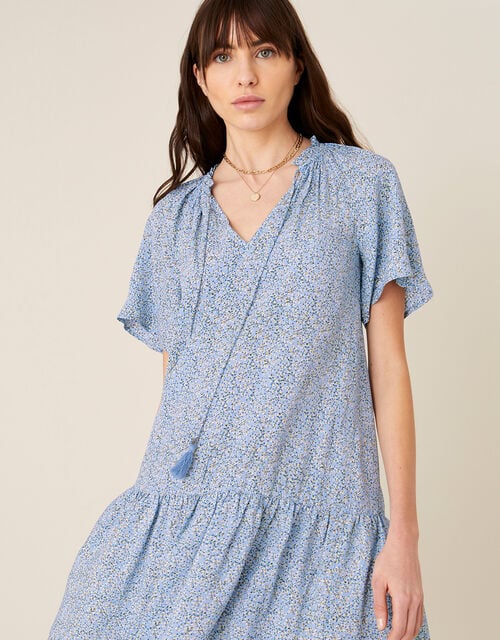Ditsy Floral Dress in Sustainable Viscose, Blue (BLUE), large