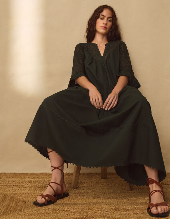 East Theia Embroidered Lace Maxi Dress, Green (DARK GREEN), large