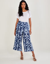 Ikat Print Pants in Linen Blend, Blue (BLUE), large