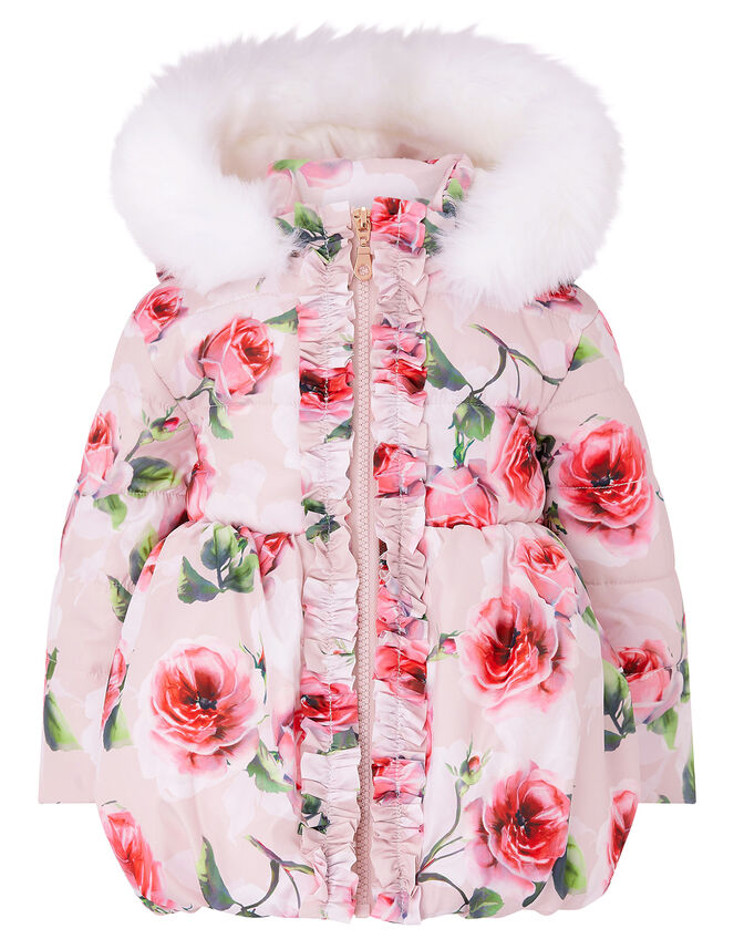 Baby Rose Print Padded Coat, Pink (PALE PINK), large