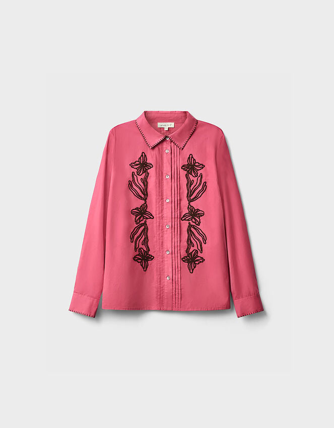 East Sumeera Embroidered Cotton Shirt, Pink (DUSKY PINK), large