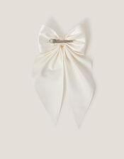 Satin Bow Bridesmaid Hair Clip, Ivory (IVORY), large