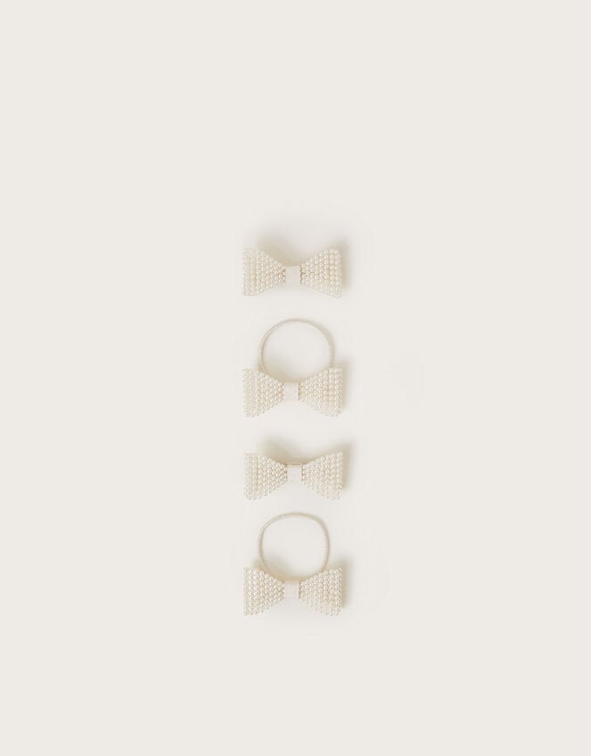 4-Pack Pearl Beaded Bow Hair Set, Ivory (IVORY), large