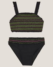 Shirred Stitch Bikini Set, Black (BLACK), large