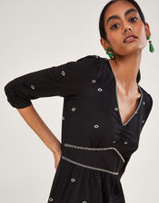 All-Over Embroidered Jersey Midi Dress, Black (BLACK), large