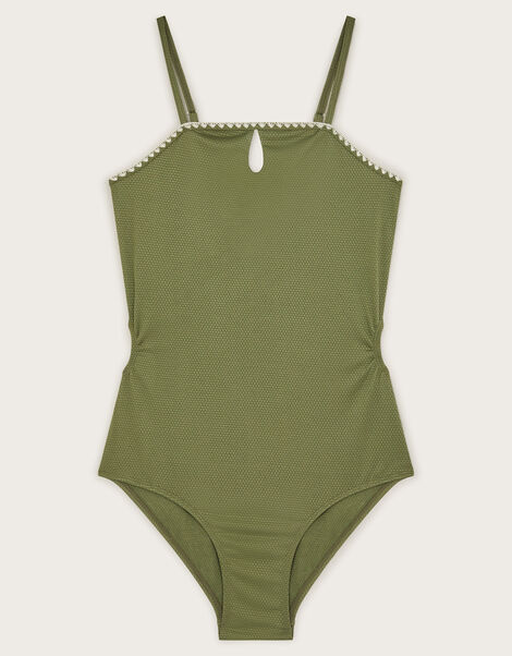 Texture Cut-Out Swimsuit, Green (KHAKI), large