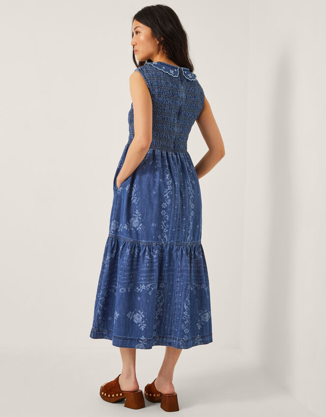 Cecily Floral Smocked Denim Midi Dress, Blue (DENIM BLUE), large