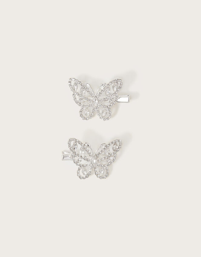 Diamante Butterfly Hair Clips Set of Two, , large