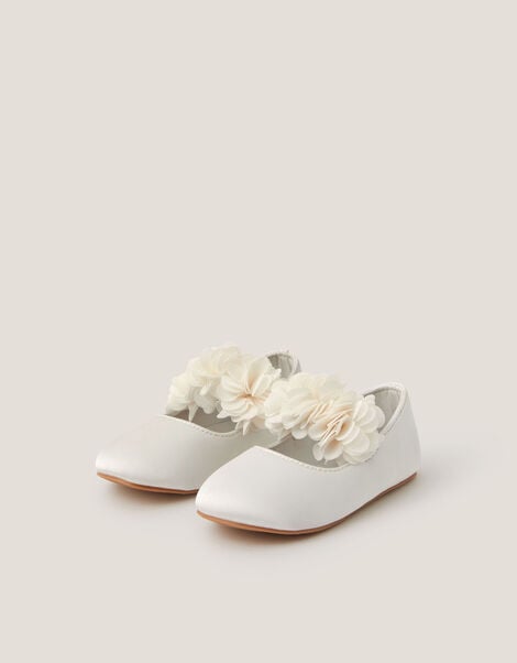 Baby Flower Pom Pom Walker Shoes, Ivory (IVORY), large