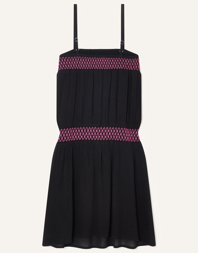 Shirred Woven Dress in Recycled Viscose, Black (BLACK), large