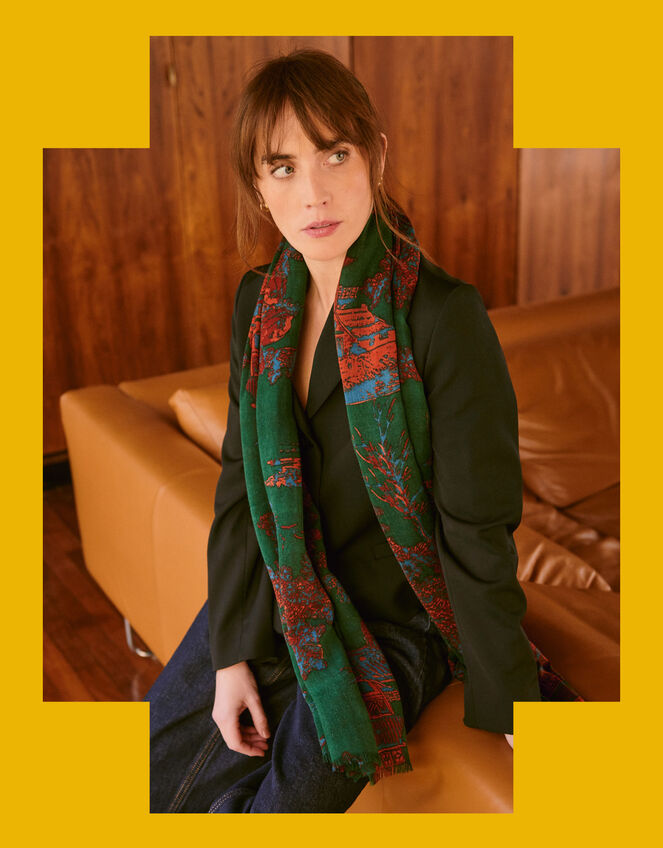 One Hundred Stars Pagoda Forest Wool Scarf, , large