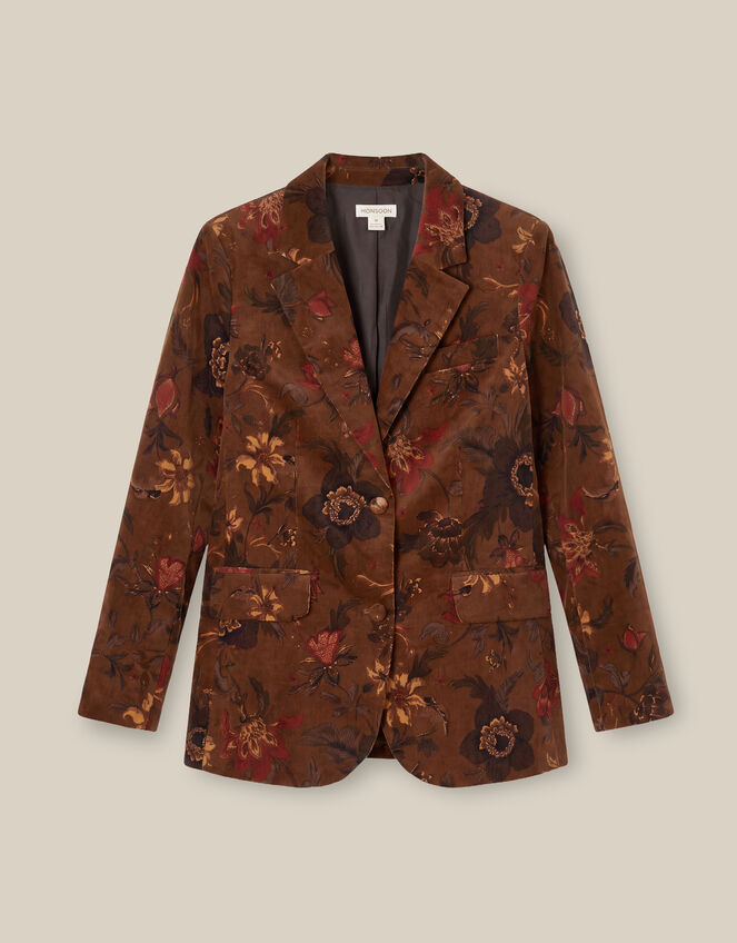 Princella Floral Corduroy Blazer, Brown (BROWN), large