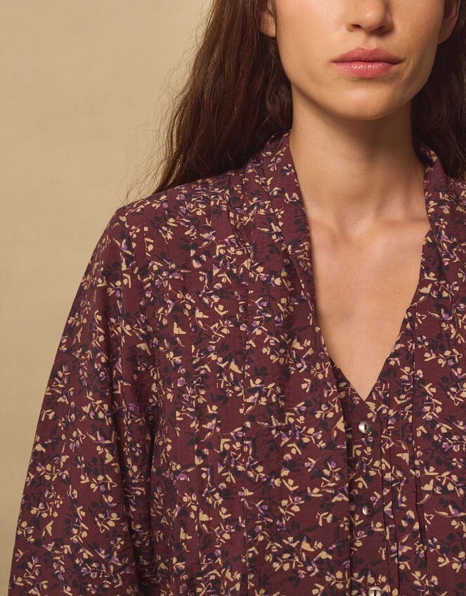 East Ellis Floral Pintuck Blouse, Red (BURGUNDY), large