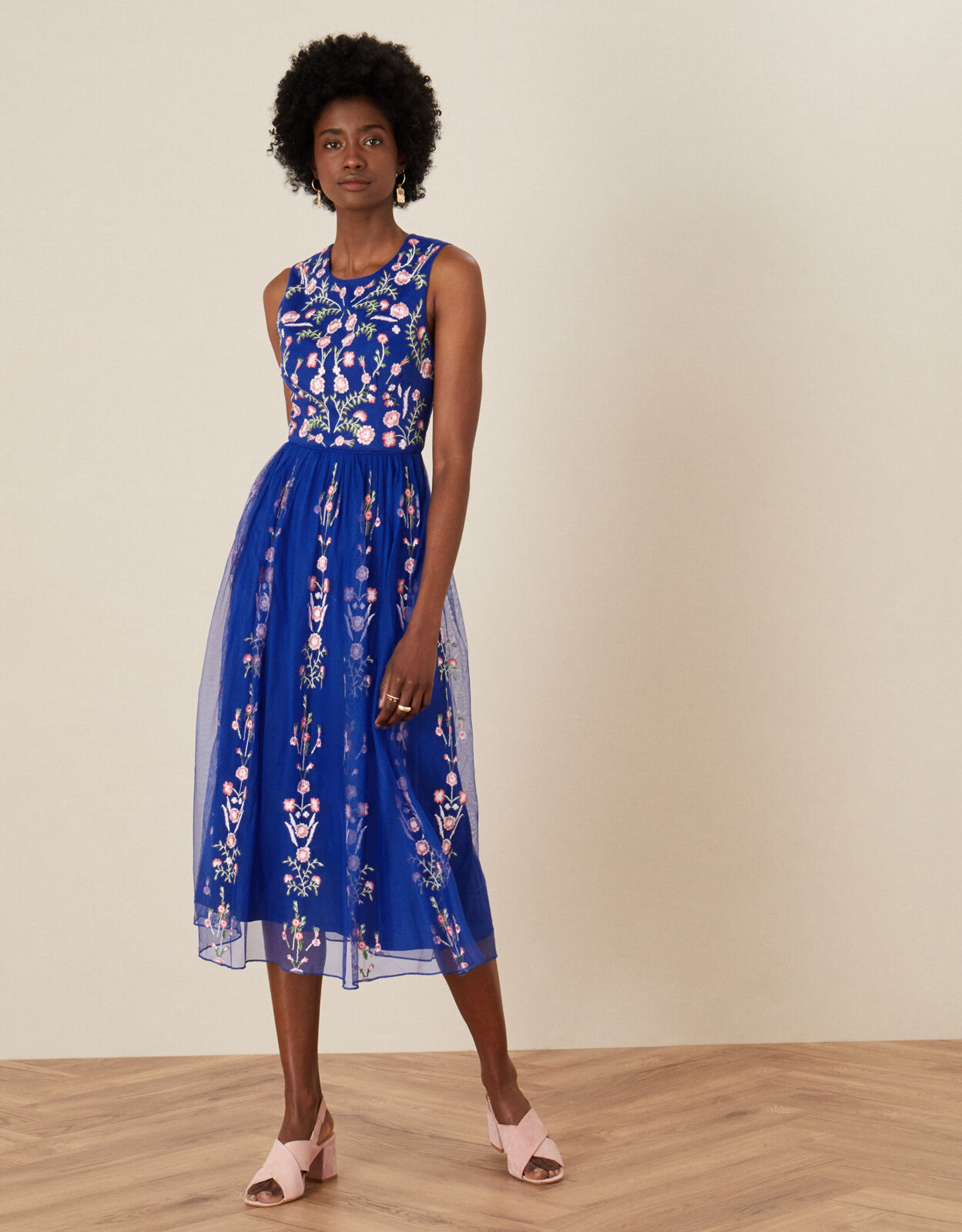 Cassia Floral Mesh Dress Blue