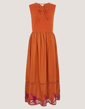 Fiona Sleeveless Floral Embroidered Maxi Dress, Orange (RUST), large