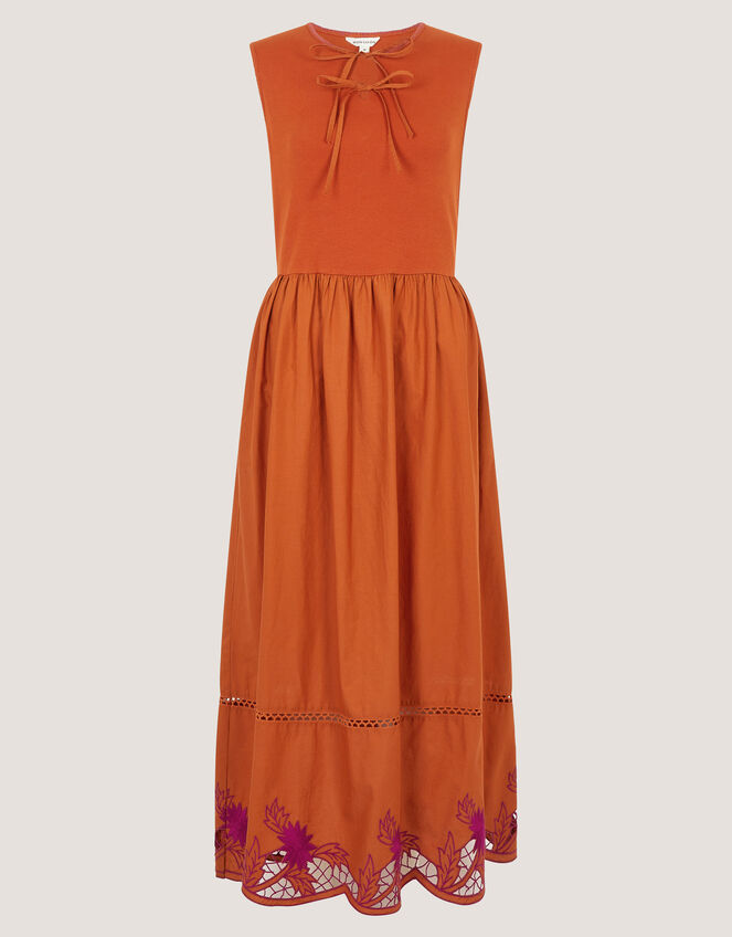Fiona Sleeveless Floral Embroidered Maxi Dress, Orange (RUST), large
