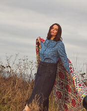 Nella Denim Plaited Belt Midi Skirt, Blue (DENIM BLUE), large