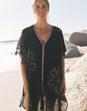 Pelia Embroidered Tassel Mini Kaftan, Black (BLACK), large
