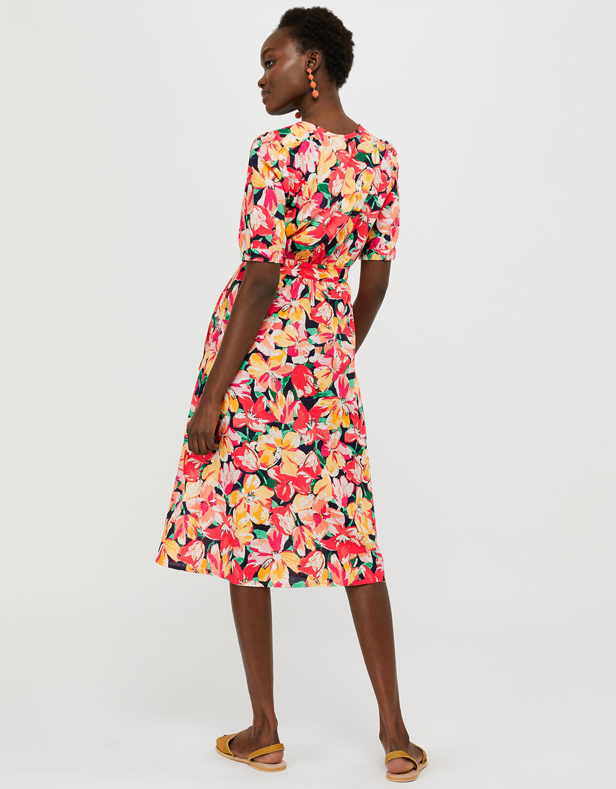 Verna Floral Midi Dress in Linen and Organic Cotton Blue