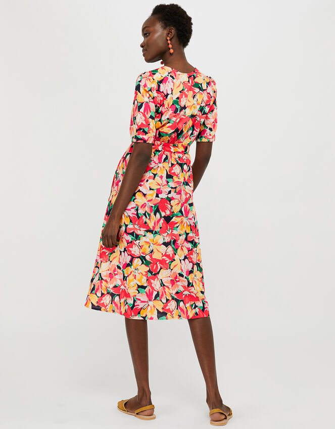 Verna Floral Midi Dress in Linen and Organic Cotton, Blue (NAVY), large