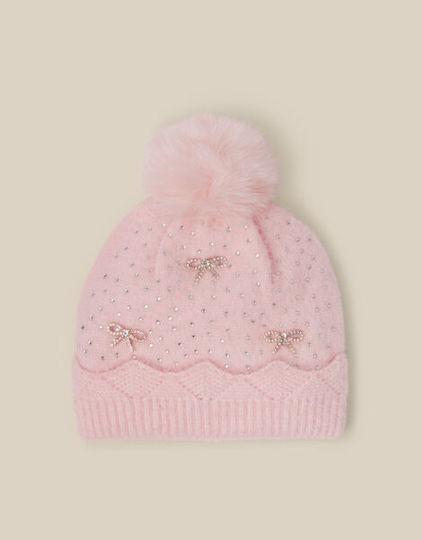 Sparkle Bow Beanie Hat, Pink (PINK), large