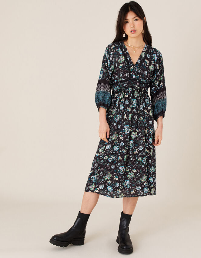 Floral Midi Dress in LENZING™ ECOVERO™, Black (BLACK), large