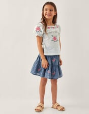 Floral Embroidered Rara Skirt, Blue (BLUE), large